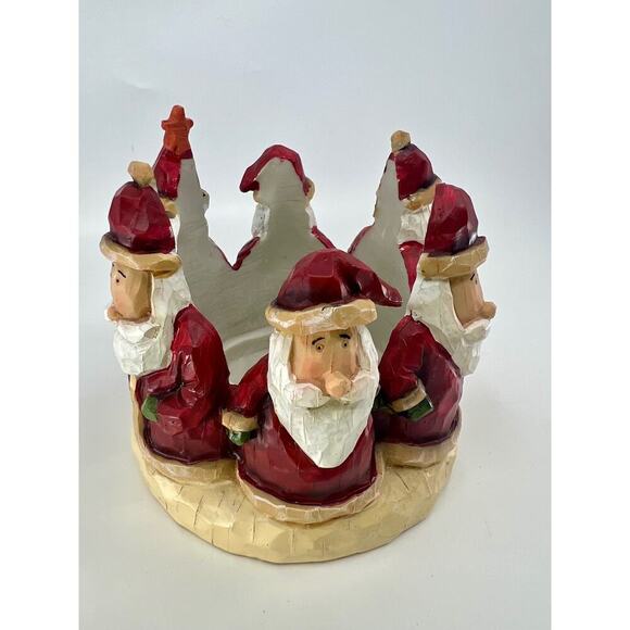 Vintage Holiday Living Santa Polyresin Candle Holder w/ Glass - Picture 1 of 7